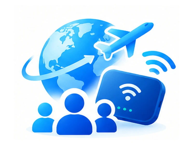 Travellers sharing one portable WiFi hotspot